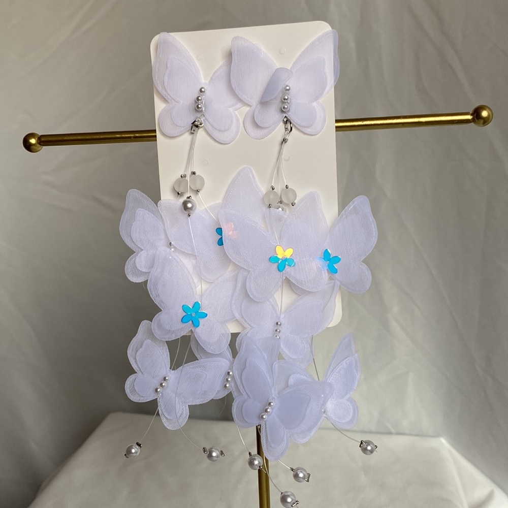 3d butterfly white pearl earrings